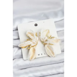 Lotus Model Beyaz Renk Tüllü Kadın Küpe