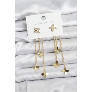 Lotus Model Gold Renk Pirinç Sallantılı Kadın Küpe