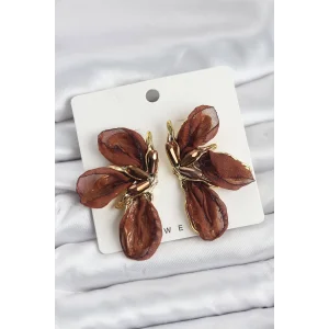 Lotus Model Kahverengi Renk Tüllü Kadın Küpe