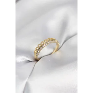 Motif Desenli Gold Renk Zirkon Taşlı Kadın Yüzük