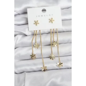 Papatya Model Gold Renk Pirinç Sallantılı Kadın Küpe
