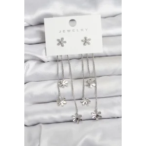 Papatya Model Gümüş Renk Pirinç Sallantılı Kadın Küpe