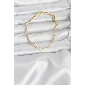 Pembe ve Beyaz Zirkon Taşlı Gold Renk Su Yolu Kadın Bileklik