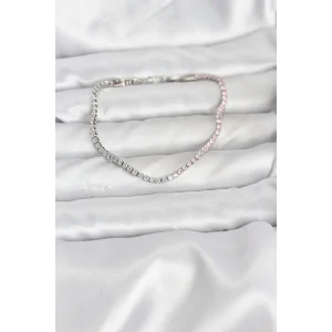 Pembe ve Beyaz Zirkon Taşlı Gümüş Renk Su Yolu Kadın Bileklik