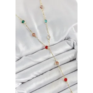Pirinç Asorti Model Gold Renk Zirkon Taşlı Y Kolye