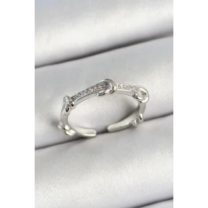 Pirinç Düğüm Figürlü Zirkon Taşlı Gümüş Renk Ayarlanabilir Kadın Yüzük