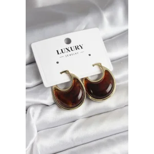 Pirinç Gold Kahverengi Renk Vintage Kadın Küpe