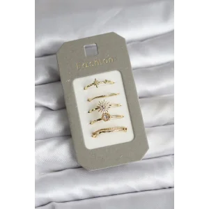 Pirinç Gold Renk 5li Yüzük Seti