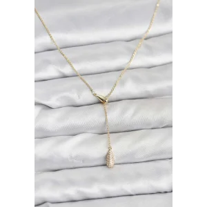 Pirinç Gold Renk Asansörlü Damla Model Kadın Kolye