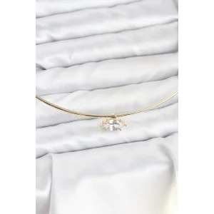 Pirinç Gold Renk Choker Model Zirkon Taşlı Kadın Kolye