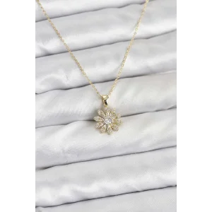 Pirinç Gold Renk Çiçek Model Kadın Kolye