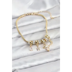 Pirinç Gold Renk Kalpli Model Charmlı Kadın Bileklik