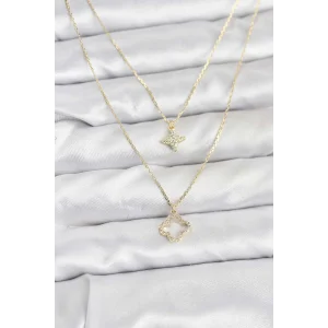 Pirinç Gold Renk Yonca Model 2li Kadın Kolye