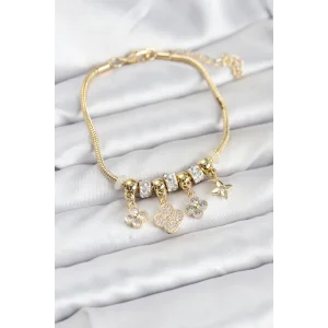 Pirinç Gold Renk Yonca Model Kadın Bileklik