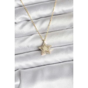 Pirinç Gold Renk Zincirli Yıldızlı Model Kadın Kolye