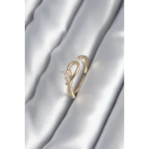Pirinç Gold Renk Zirkon Taş Detay Kurdele Model Kadın Yüzük