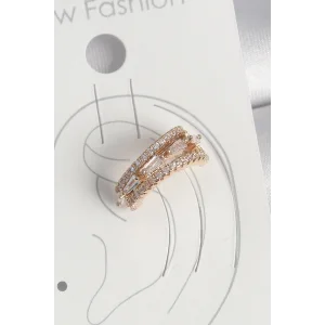 Pirinç Gold Renk Zirkon Taşlı 3Lü Sıralı Model Kadın Kıkırdak Küpe