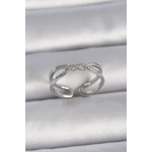 Pirinç Gümüş Renk Ayarlanabilir Zirkon Taşlı Sarmal Model Kadın Yüzük