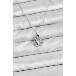 Pirinç Gümüş Renk Çiçek Model Kadın Kolye