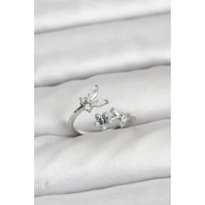 Pirinç Gümüş Renk Kelebek Model Kadın Yüzük