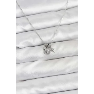 Pirinç Gümüş Renk Minimal Charmlı Kadın Kolye