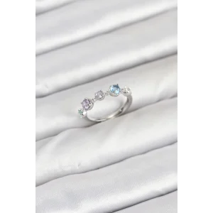 Pirinç Gümüş Renk Renkli Zirkon Taşlı Kadın Yüzük