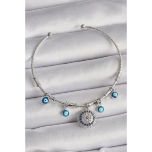 Pirinç Gümüş Renk Sallantı Zirkon Taşlı Nazar Boncuk Figür Charm Bileklik