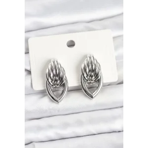 Pirinç Gümüş Renk Sarmal Damla Model Vintage Kadın Küpe