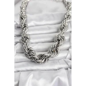 Pirinç Gümüş Renk Sarmal Halat Model Kadın Kolye