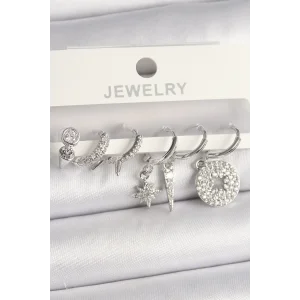 Pirinç Gümüş Renk Zirkon Taşlı Çoklu Figür Kadın Küpe Seti