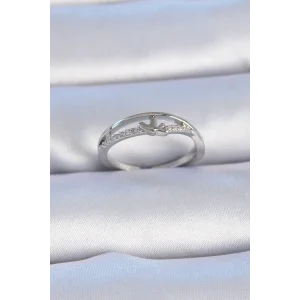 Pirinç Gümüş Renk Zirkon Taşlı Kalp Model Kadın Yüzük