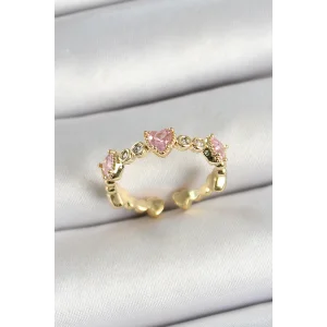 Pirinç Sıralı Kalp Figürlü Zirkon Taşlı Gold Renk Ayarlanabilir Kadın Yüzük