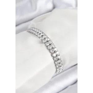 Pirinç Zirkon Taşlı Çift Sıra Kare Model Gümüş Renk Asansörlü Kadın Bileklik