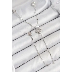 Pirinç Zirkon Taşlı Kutup Yıldızı Model Gümüş Renk Y Kolye