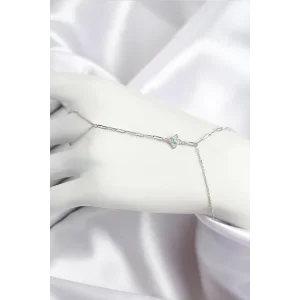 Pirinç Zirkon Taşlı Mavi Boncuklu Yonca Model Gümüş Renk Şahmeran