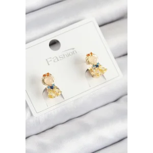Pirinç Zirkon Taşlı Pamuk Prenses Model Gold Renk Çocuk Küpe