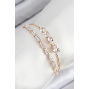 Pirinç Zirkon Taşlı Su Yolu Model Gold Renk Kadın Bileklik