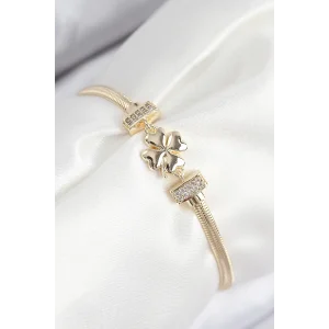 Pirinç Zirkon Taşlı Yonca Model Gold Renk Kadın Bileklik