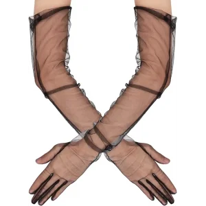 Uzun Boy Likralı Siyah Renk Yetişkin Mega Tül Eldiven 53 Cm