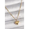 316L Çelik Gold Renk Zincir Love İşlemeli Kalp Figür Kadın Kolye
