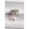 316L Çelik Gümüş Renk Pembe Zirkon Taşlı Kelebek Model Nomination Charm