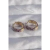 Pirinç Gold Renk Mor Etnik Desenli Halka Küpe