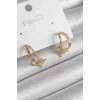 Pirinç Gold Renk Zirkon Taşlı Halka Model Yıldız Detay Kadın Küpe