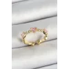 Pirinç Sıralı Kalp Figürlü Zirkon Taşlı Gold Renk Ayarlanabilir Kadın Yüzük