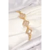 Pirinç Zirkon Taşlı Yonca Model Gold Renk Kadın Bileklik