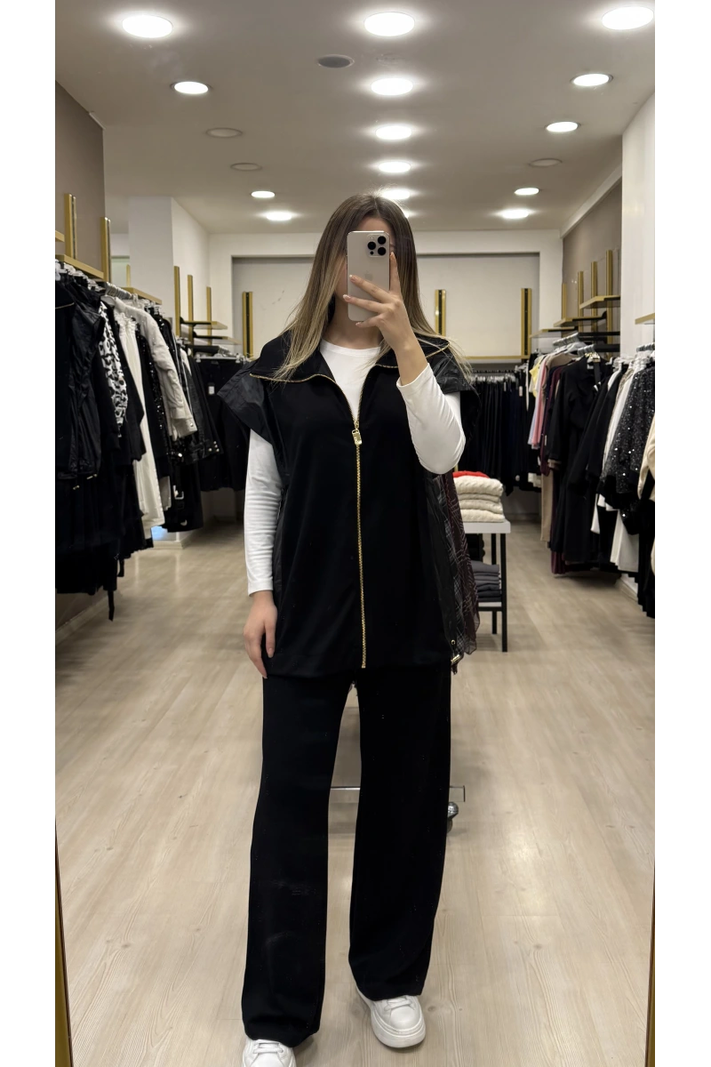 Vure Garni Detaylı Yelekli İkili Takım