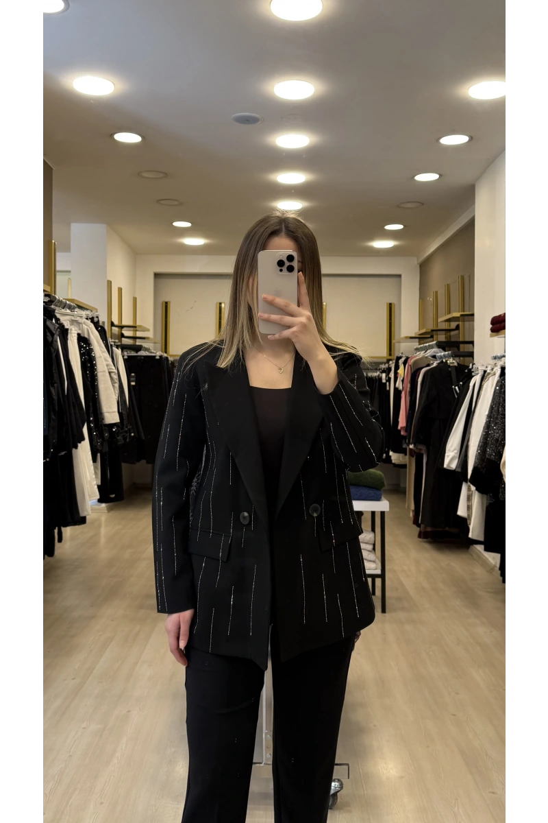 Poliv Şerirt Taşlı Blazer Ceket
