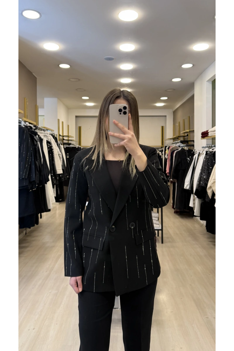 Poliv Şerirt Taşlı Blazer Ceket