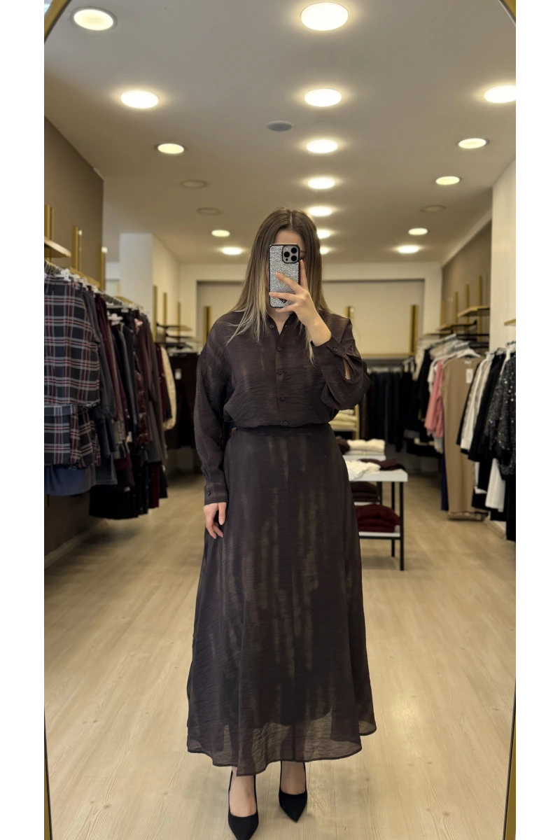 Wib Batik Desenli Organik Kumaş Etekli İkili Takım