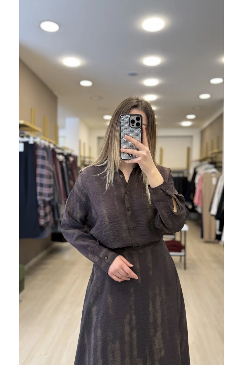 Wib Batik Desenli Organik Kumaş Etekli İkili Takım